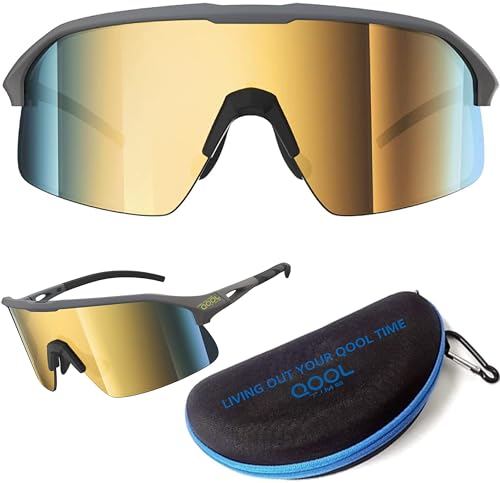 Polarized Cycling Sunglasses - High-Wrap Grey/Gold for Outdoor Sports