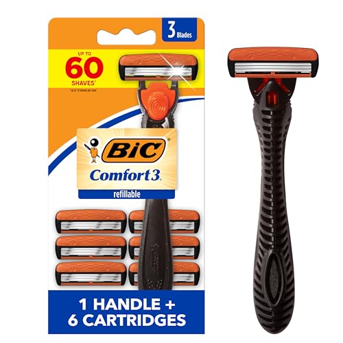 Comfort 3 Refillable Razor Set - 1 Handle & 6 Cartridges - Black/Orange