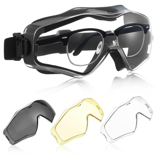 Copkim Black Airsoft Goggles Over Glasses with 3 Interchangeable Lenses, ANSI Z87.1