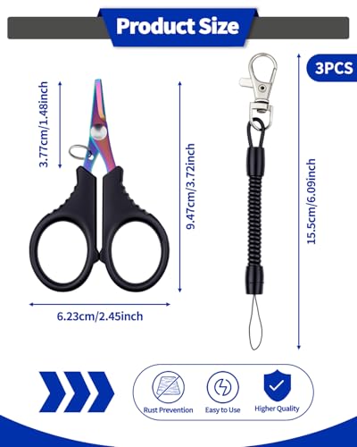 Fishing Scissors Set - Stainless Steel Cutters with Titanium Coating, 3 Pieces - Colorful