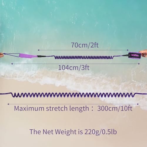 KOETSU Purple 10ft SUP Paddle Board Leash - Safety Ankle Rope for Longboards