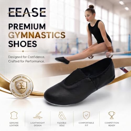Kids Gymnastic Shoes - Goat Leather Slip-on with Rubber Sole - Black