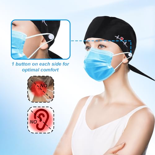 Adjustable Nurse Cap with Button & Sweatband - Black
