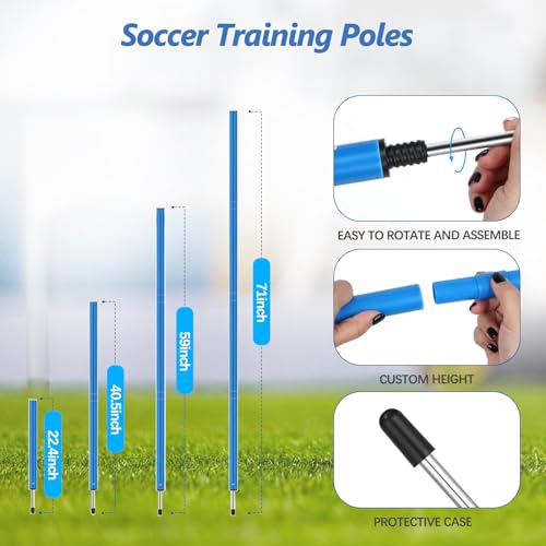 Soccer Agility Training Poles Kit - 6 Flexible Multicolour Poles