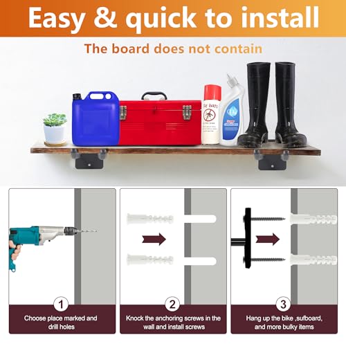 Sinoer Upgraded Garage Hooks,Shed Organizer, Utility Steel Garage Storage Hooks, 14 Inch Square Tube Garage Wall Mount Double Hooks for Yard, Tools, Car Tire, Garden Tools, 2 Pieces