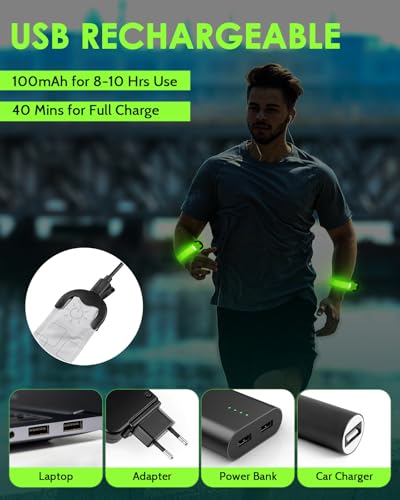 LED Armband 2-Pack - Rechargeable High Visibility Light Up Wristbands