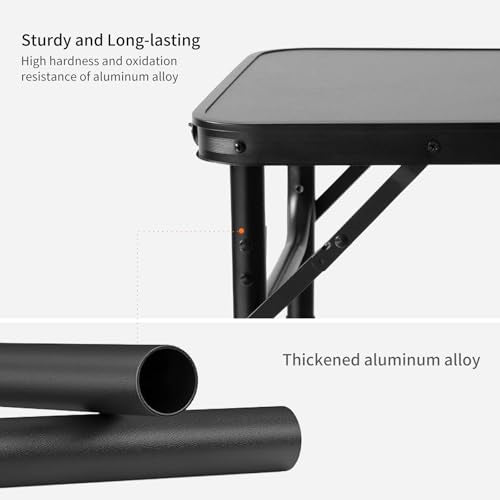 Bingyouth 2ft x 1.3ft Portable Aluminum Camping Table - No Umbrella Hole, Adjustable Height, Foldable & Lightweight