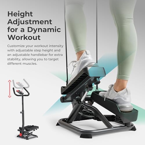Smart Stair Stepper with Handlebar & Resistance Bands - Grey