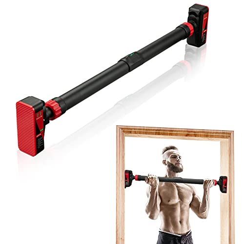 BouPower Black & Red Adjustable Door Pull-Up Bar with Level Meter, Auto Lock, 660lbs Capacity