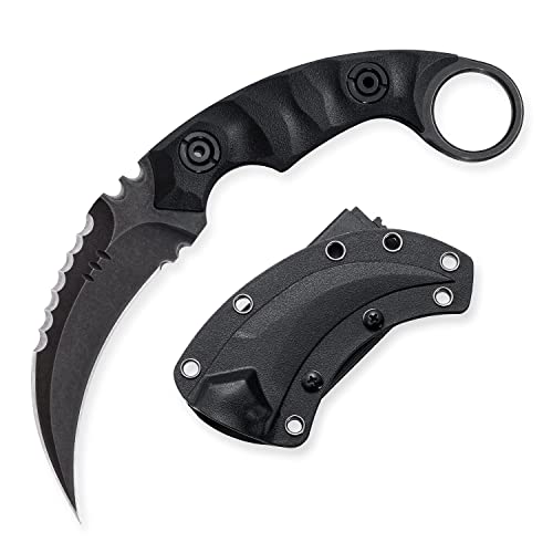 OOULORE Black/Black Fixed Blade Knife D2 Steel G10 Handle Tactical Outdoor Survival