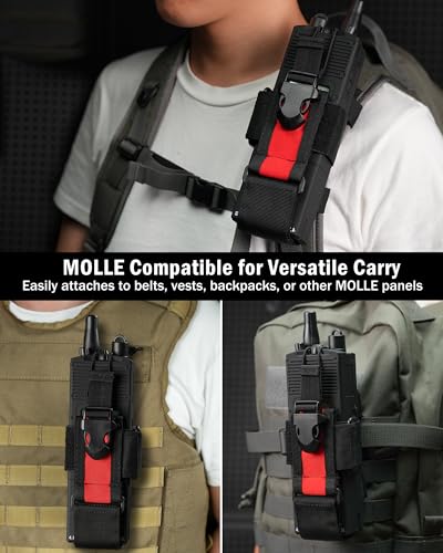 VIPERADE Black+Red MOLLE Radio Holster for Two-Way Radios Walkie Talkies