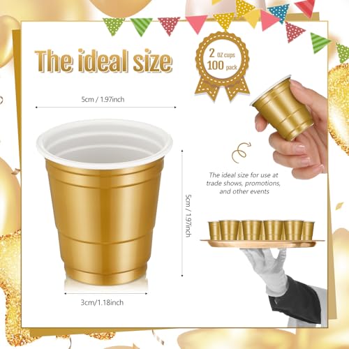 Roshtia 100 Pack 2 Oz Plastic Shot Glasses,Gold