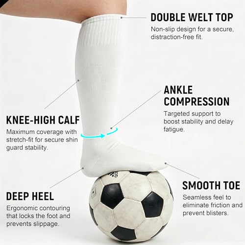 Knee High Soccer Socks for Baseball & Softball - 2 Pairs, White