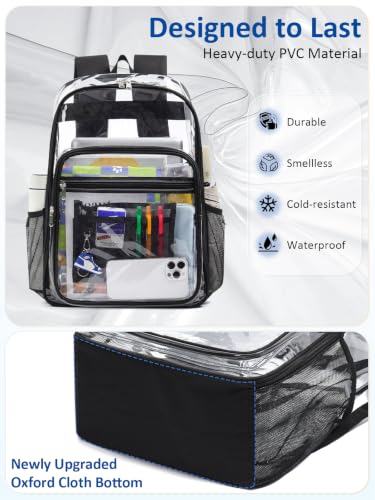 Flowston Black Large Clear Backpack with TSA Lock - 18” Extra Large Bookbag