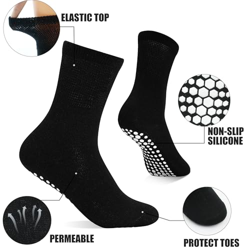 Non-Slip Pilates Grip Socks for Women - 6 Pack (2 Black, 2 White, 2 Light Grey)