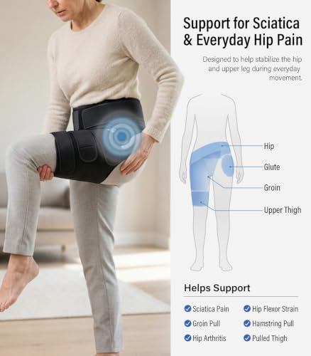 UYU ESENCE Black Right Hip Brace for Sciatica Pain Relief, Adjustable Thigh Support