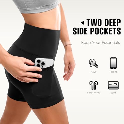 Women's Biker Shorts with Pockets - 2 Pack, 4" - Small-Medium, Black