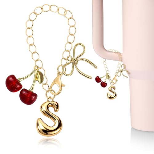 Gold Letter Charm with Bow and Cherry - Red Cherries S for Tumblers