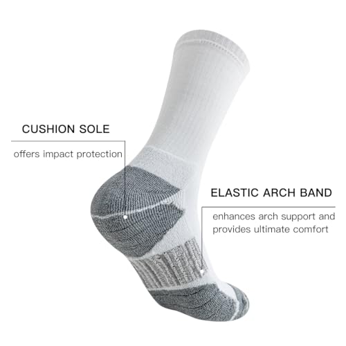 JOYNÉE 8 Pairs Mens Athletic Crew Socks Cushion Running Work Breathable White Large