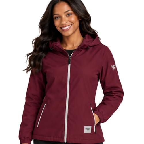 Reebok Women's Maroon Lightweight Rain Jacket - Large Full-Zip Hooded Coat with Pockets