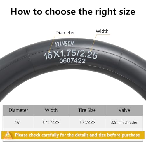 16" Heavy Duty Bike Tubes - 2 Pack Butyl Inner Tubes