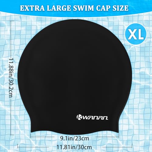 Extra Large Silicone Swim Cap for Long Hair - Black / X-Large