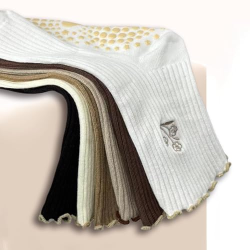 3 Pairs Non-Slip Pilates Grip Socks for Women - Coffee Flower Ruffle