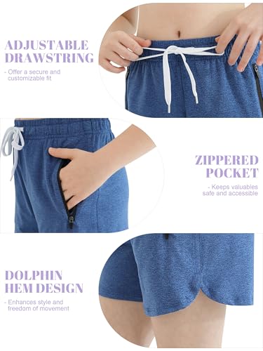 Resinta Girls 4-Pack Dry-Fit Athletic Shorts with Zipper Pockets — Black / Light Blue / Deep Blue / Light Purple