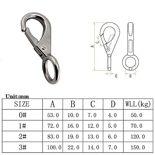 316 Stainless Steel Fixed Snap Hook - Quick Release Shackle (53mm, 4 Pack)