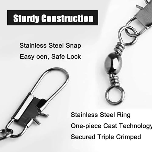 Stainless Steel Fishing Barrel Swivel with Safety Snap - 40LB, 50PCS