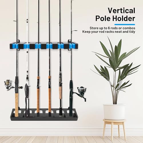 Fishing Rod Holder Wall Mount - 6-Rod Storage Rack, Vertical Blue