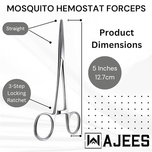 5-Inch Stainless Steel Mosquito Hemostat Forceps - Straight Silver Clamp