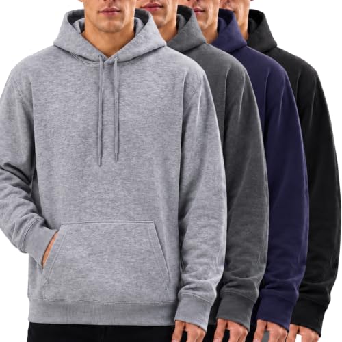 Men's Fleece Pullover Hoodies 4-Pack - Large Black Grey Navy Light Gray