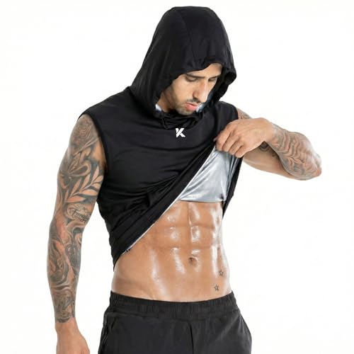 Sauna Shirt for Men - Heat Trapping Hoodie Sweat Vest - Black, X-Large