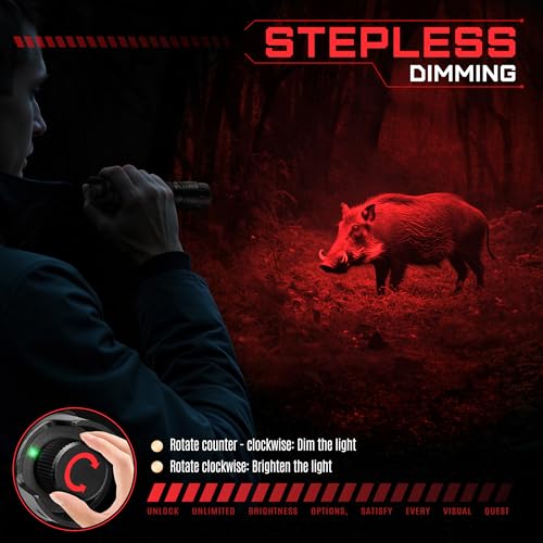 DARKBEAM Red Light LED Flashlight Tactical USB Rechargeable Stepless Dimming, Flood/Spot Portable Handheld Redlight for Night Hunting, Camping, Observation, Fishing, Astronomy, Rescue, Stargazin