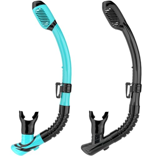 COOLOO Dry Snorkel for Adults with Emergency Whistle, 2 Pack Black & Green