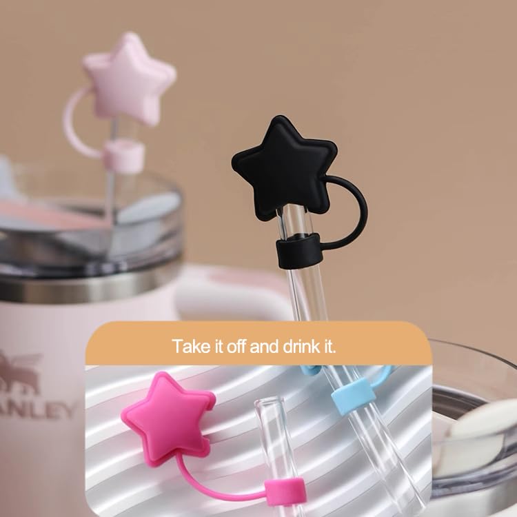 3 Pcs Star Silicone Straw Covers for 10mm Tumbler Straws - Yellow/Blue/Rose