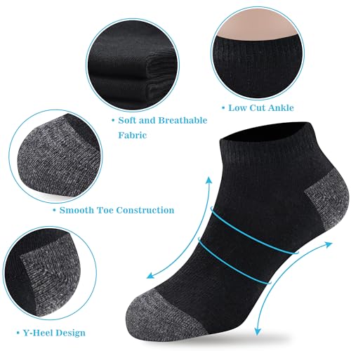 12 Pairs Kids Low Cut Ankle Socks for Boys & Girls - 2-4T Black & Gray