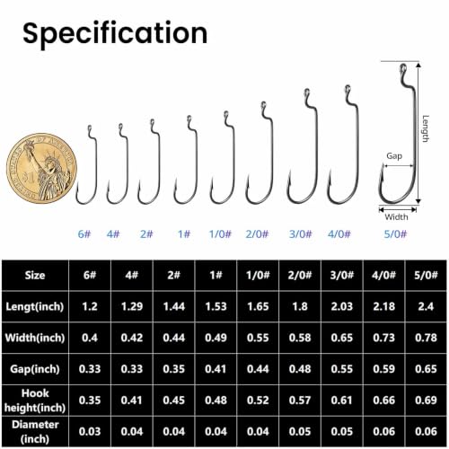 EWG Worm Hooks - Weedless Bass Fishing Hooks 6# - 50pcs