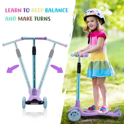 Kids 3-Wheel Scooter with Light-Up Wheels - Purple, Adjustable Height