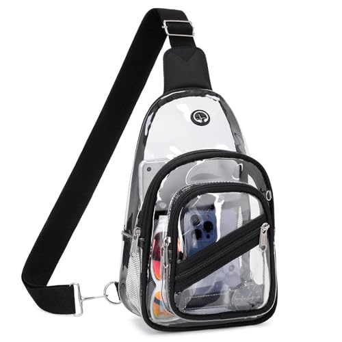 Clear Stadium Event Bag - Waterproof PVC Crossbody Fanny Pack - Black