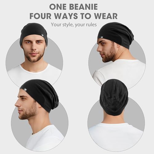 Slouchy Beanie Skull Cap - 2-Pack Lightweight Moisture-Wicking Headwear