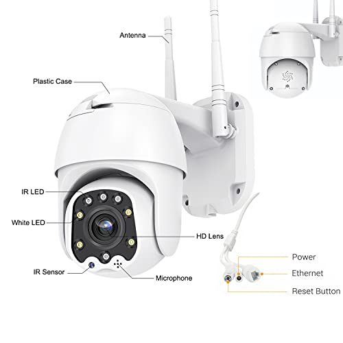 Outdoor PTZ WiFi IP Security Camera 1080P Home Surveillance Camera Pan/Tilt Two-Way Audio Motion Detection Color Night Vision Auto Tracking CamHiPro APP AT-200DW