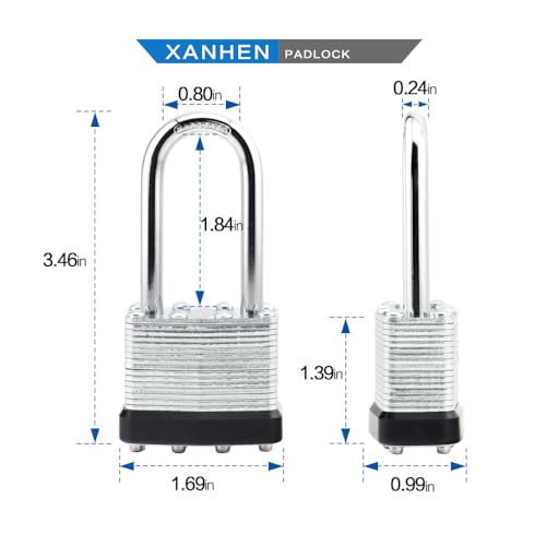 Keyed Alike Laminated Steel Padlocks with Long Shackle for Sheds, Fences & Lockers (12-Pack)
