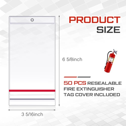 Faccito 50 Pcs Resealable Fire Extinguisher Tag Cover Waterproof Clear Fire Extinguisher Inspection Tag Covers Plastic Sleeve Annual Card Holder Label Bags