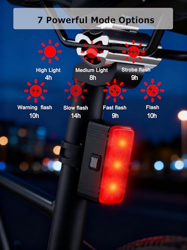 RUTVEING Rechargeable LED Bike Light Kit - 2 Front Headlights & 2 Rear Taillights, Waterproof, 5-7 Mode Cycling Safety Set
