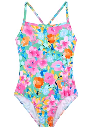 One Piece Girls Swimsuit - Pink Floral, 4-5T
