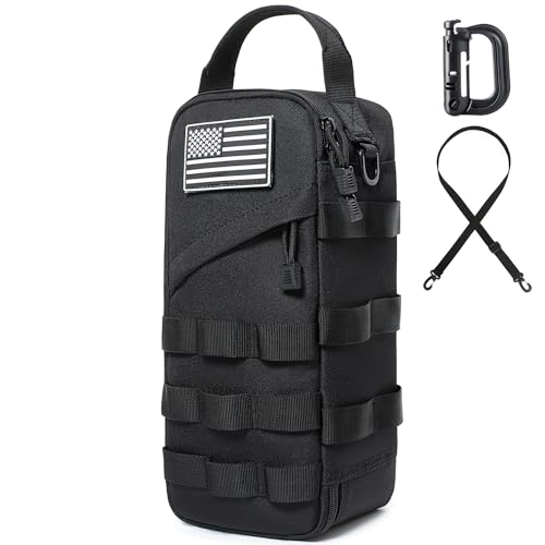 12-Inch Heavy Duty Small Tool Bag with D-Ring Clip,Flag Patch&Shoulder Strap - Small Tactical Molle Zipper Tool Bag,EDC Storage Tool Bags for Men,Multipurpose Utility Work Organizer Bag