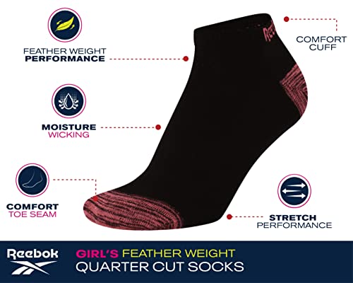 Reebok Girls Low Cut Athletic Socks 12 Pack Large Black Assorted Size