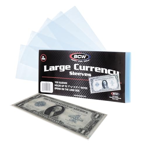 Large Bill Currency Sleeves - 100-Pack | Archival Safe Clear Protectors